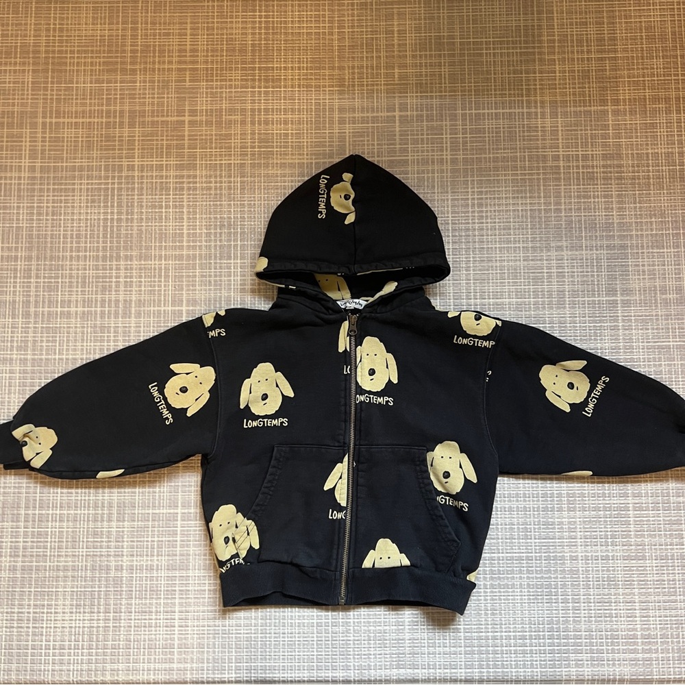 Kids Black Hoodie with Yellow Dog Korean Design